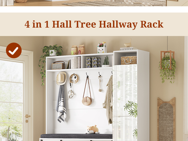 Hall Tree with Bench and Shoe Storage Entryway with Tall Mirror Farm House Barn Door
