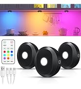 WILLED RGB Under Cabinet Lights,Rechargeable Puck Lights with Remote Control, Wireless Push Light...