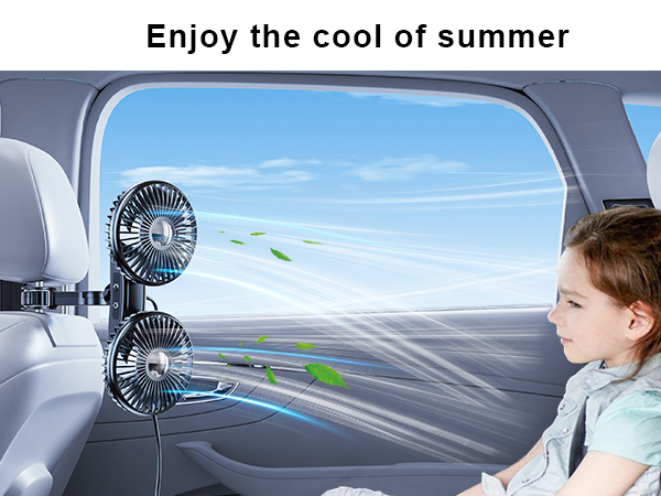 USB Car Fan for Backseat kids, 3 Speeds Separate Control USB Fan for Car