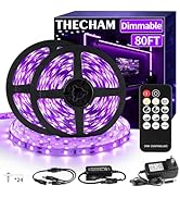 THECHAM 80ft Black Light Strip with Remote, 1440 LEDs, 12V Flexible Blacklights for Glow Party, A...