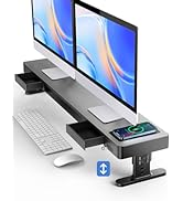 meatanty Dual Monitor Stand with 4 Adjustable Heights, Auto Phone Charging Pad, 4 USB Ports, Comp...