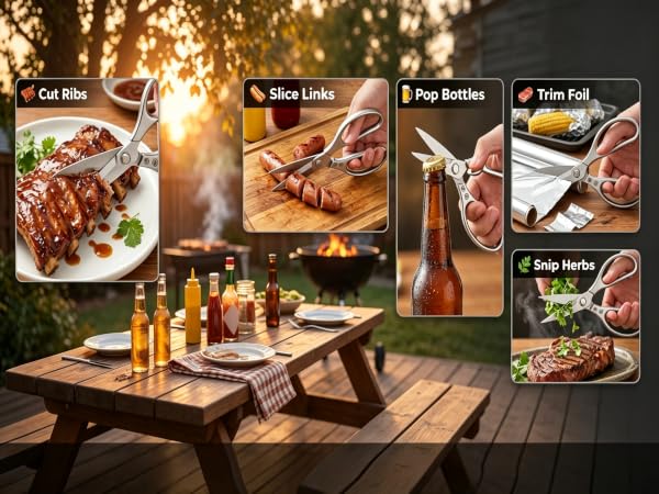 Multifunctional BBQ stainless steel kitchen scissors