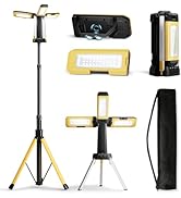 10000mAh Rechargeable LED Work Light with Stand, 3200 Lumens 4.8ft Telescoping Tripod, 2 Detachab...