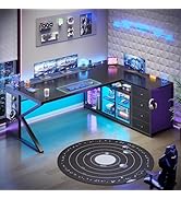 SEDETA L Shaped Gaming Desk, 63" Lx27.6 W Computer Desk with 4 Drawers &amp; Display Cabinet, Executi...