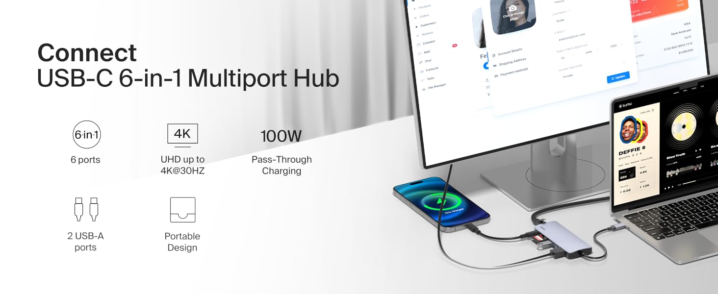 Connect USB-C 6-in-1 Multiport Hub