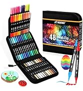 48 Colors Acrylic Paint Markers, Dual Tip with Fine Tip and Brush Tip Pens for Stone, Wood, Calli...