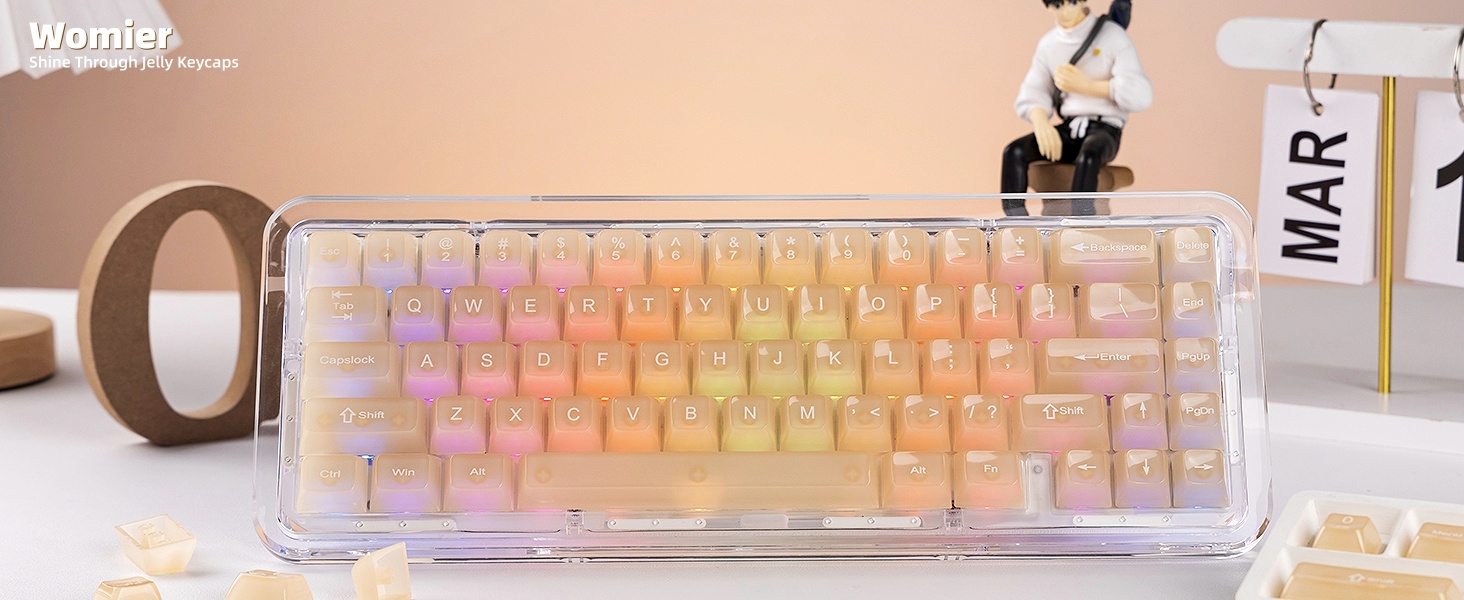 Creamy Khaki Jelly Shine Through Keycaps, Custom Clear Keycaps pbt