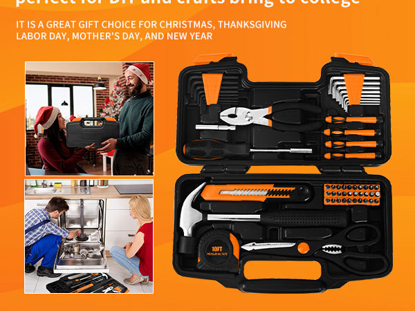58 Piece Household Tool Set, General Household Hand Tool Kit with Plastic Toolbox Storage Case