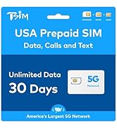 TSIM Prepaid USA SIM Card for Travel | Unlimited High Data, Unlimited Local Calls and Text for 30...