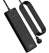 Flat Plug Extension Cord 25 Ft, NTONPOWER Surge Protector Power Strip with 12 Outlets(2 Widely Sp...