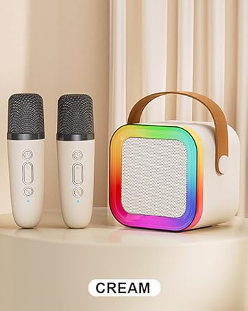 Mini Karaoke Machine for Kids, Portable Bluetooth Speaker with 2 Wireless Microphones