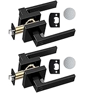 JO.KO Matte Black Door Knob, Keyless Square Door Lever for Bedroom, Passage Door Privacy Locking ...