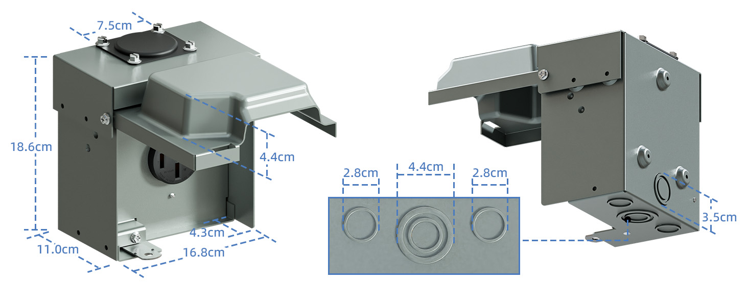 50 Amp RV Power Outlet Box, 125/250V ETL Listed Outdoor NEMA 14-50R Receptacle Panel