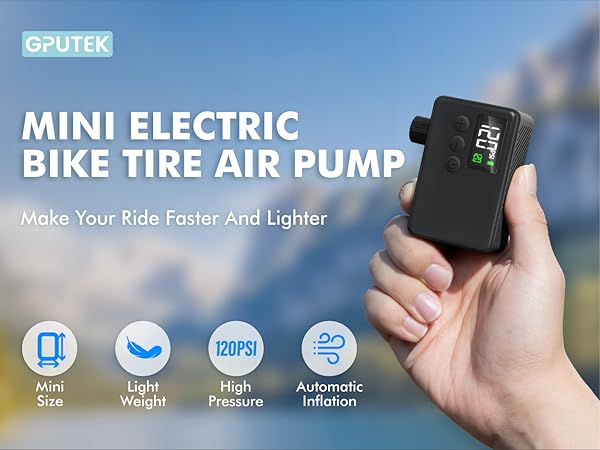 Mini Electric Bike Tire Air Pump with Gauge for Presta Schrader Bicycle Inflator