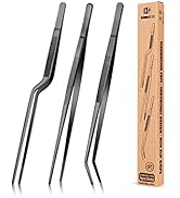10 inch Fine Cooking Tweezers Set, Professional Stainless Steel Food Tongs, Kitchen Black Long Ch...