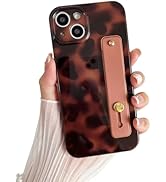 CHEDEMK Compatible with iPhone 15 Case, Tortoise Shell Chic Amber Brown Print Leopard with Wrist ...