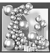 PartyWoo Metallic Silver Balloons, 140 pcs Silver Balloons Different Sizes Pack of 18 Inch 12 Inc...