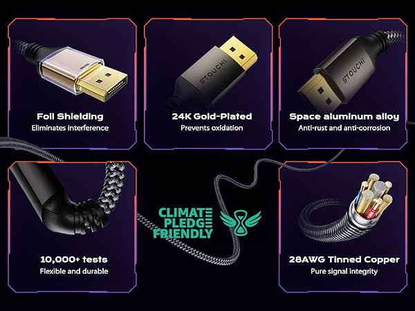 Foil Shielding,Eliminates interference,Gold-Plated, Prevents oxidation;28AWG Copper