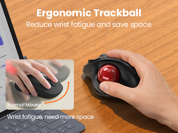 Wireless Trackball Mouse with 5-Level DPI, Ergonomic Mouse
