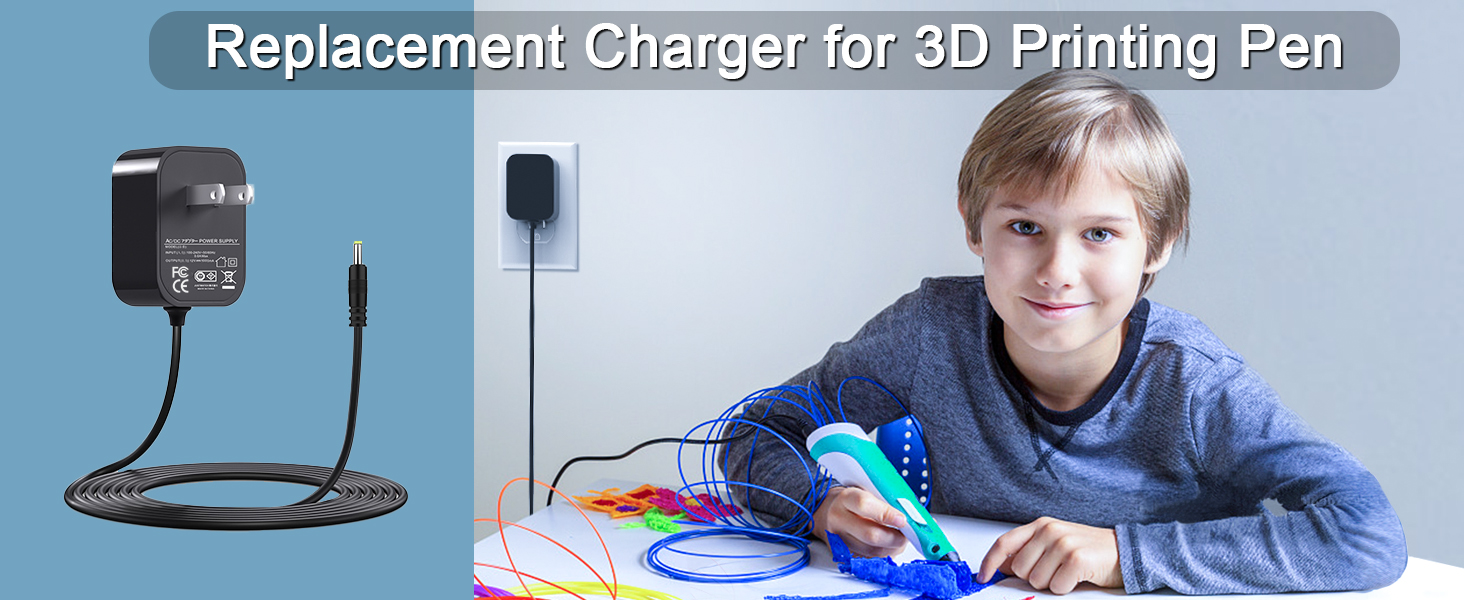 Replacement for SCRIB3D Pen Charger ,Output: DC 5V; Power cord length: 5.9FT.