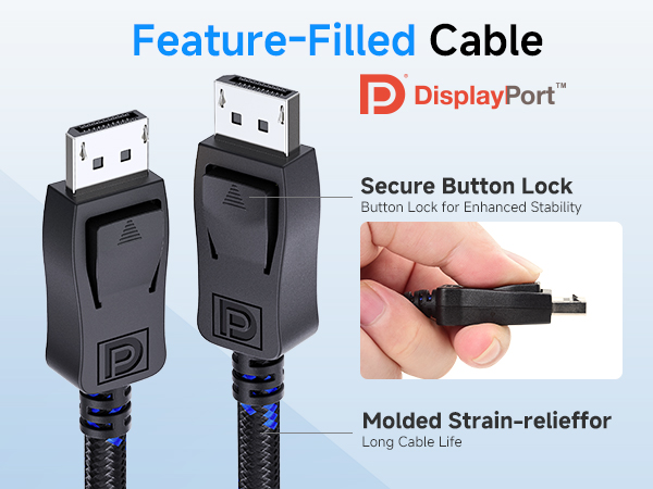 High-speed DP to DP cable with 240Hz support for smooth gaming and 8K video playback