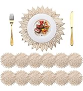 Peohud 12 Pack Pressed Vinyl Placemats, Non-Slip Washable Metallic Table Place Mats, Gold Christm...