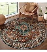 Ciicool Boho Area Rug 4x4ft Round Washable Bedroom Rug Non-Slip Vintage Entryway Throw Rug Low-Pi...