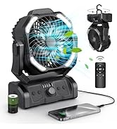 Portable Rechargeable Camping Fan - 20000mAh Cordless Battery Powered Tent Fans with LED Lantern,...