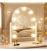 SLIMOON Curved Mirror with Lights, 9 Dimmable LED Bulbs Lighted Makeup Mirror with Detachable 10X...