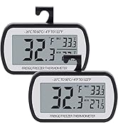 AEVETE Refrigerator Thermometer Digital Fridge Freezer Thermometer with Magnetic Back Large LCD, ...