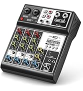 FOLTUSYMY Professional Audio Mixer, Sound Board Console System Interface 4 Channel Digital USB Bl...