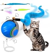 Mity rain Interactive Cat Toy Ball, Rechargeable Cat Toys for Indoor Cats | with Feather Tails fo...