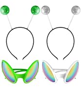 Gullora 2 Set Alien Costume Accessories for Women, Silver &amp; Green Antenna Headband, Holographic A...
