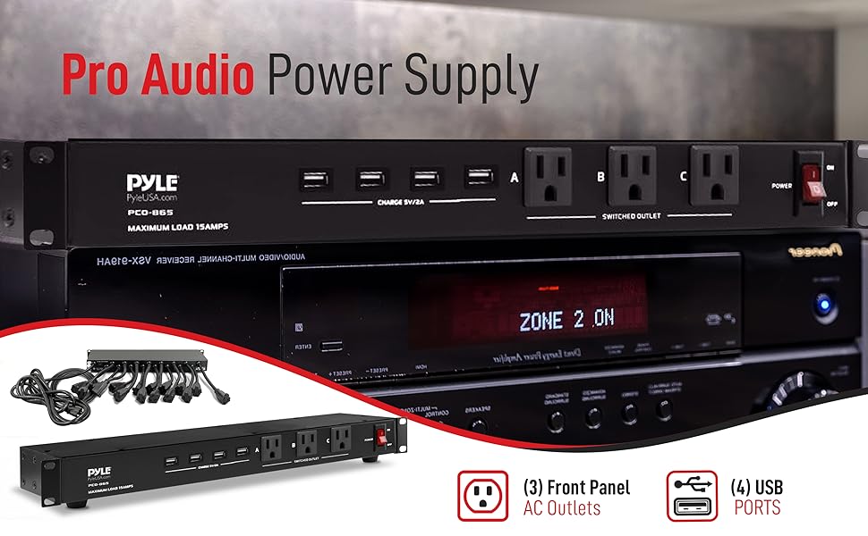 Pyle 19 Outlet 1U 19" Rackmount PDU Power Distribution Supply Center Conditioner Strip