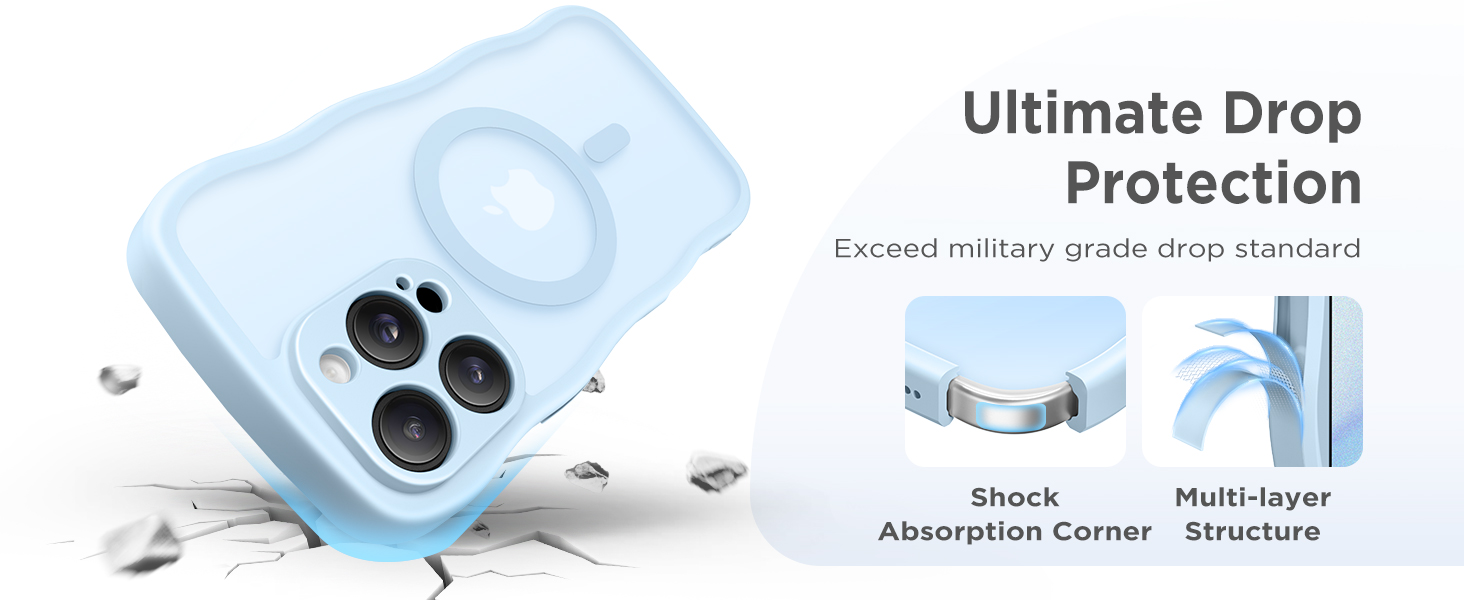 iPhone 16 Pro Case for Women Girls, Cute Wave Frame Curly Shape with Raised Camera Protection