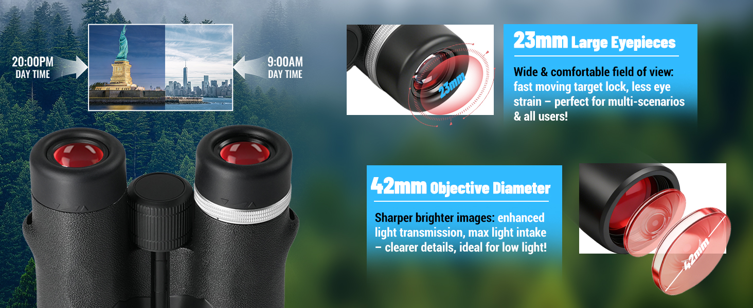 12x42 HD Binoculars for Adults High Powered with Phone Adapter, Tripod and Tripod Adapter