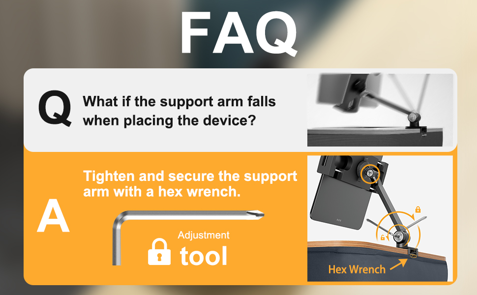What if the support arm falls when placing the device?