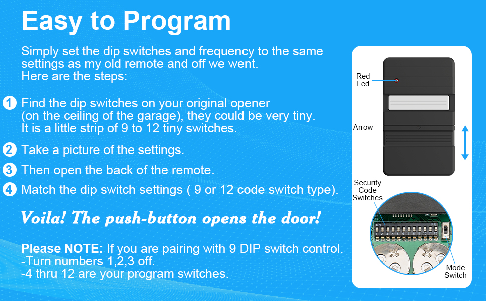 Genie Dip Switch Garage Door Opener Remote