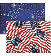 Iconikal July 4th 2-Sided Reversible Disposable Paper Place Mats, Patriotic American Flag/Firewor...