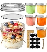 ComSaf Wide Mouth Mason Jars with Lids 8 oz 6Pcs, Half Pint Small Mason Containers, Canning Jars ...