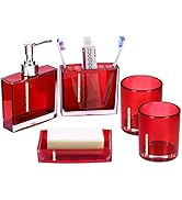 Red Bathroom Accessories Set Bathroom Designer 5-Piece Bath Accessory Set,Acrylic Gift Set Toothb...
