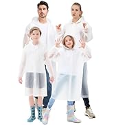 TUNCHMO Rain Ponchos Family 4 Pack Adults Kids Reusable EVA Raincoats Button to Adjust Cuff Size