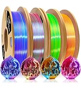 LOVOON 3D PLA Filament 1.75mm, Tricolor 3D Printer Filament Bundle, Rainbow Silk PLA Filament Bun...