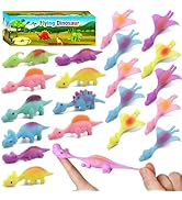 20 Pcs Slingshot Dinosaur Finger Toys, Party Favors for Kids Sticky Rubber Dino Flying Catapult F...