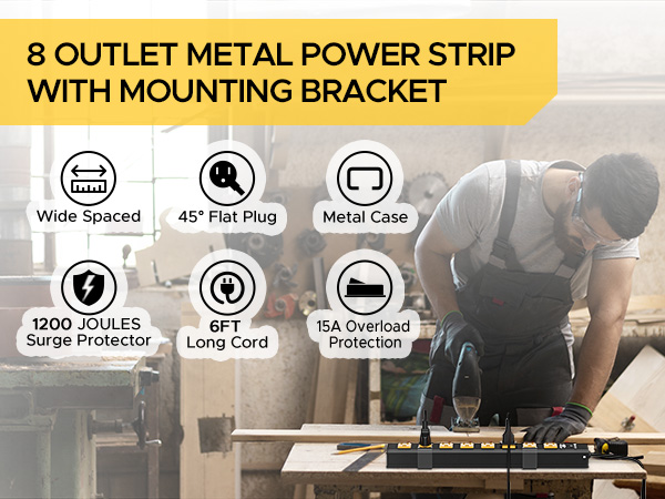 garage power strip with switches, heavy duty power strip, long power strip