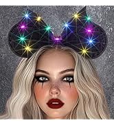 Aceorna Light Up Mouse Ears Headbands Led Bat Hairbands Glow Black Headpiece Glitter Halloween Ha...