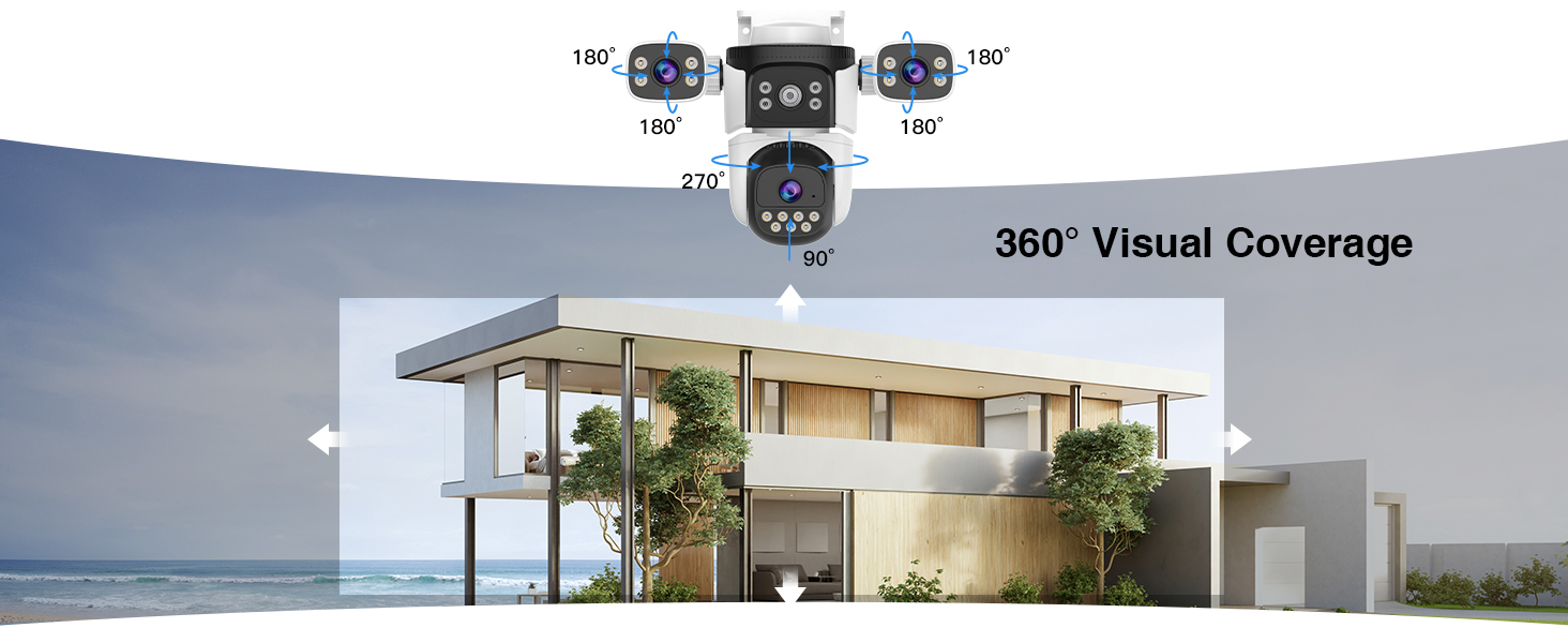 EVERSECU Triple Lens WiFi PTZ Security Camera, Three Cameras in One, with Adjustable All-Angle Arm