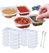 10 Pcs Double Dipping Condiment Containers with Lids, Reusable Disposable Double Snack Containers...