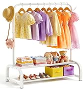 Kids Clothing Rack, Small Baby Clothes Rack with 2 Fabric Storage Shelves &amp; Hooks, Kids Dress Up ...