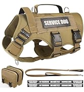 WINSEE Tactical Dog Harness with Dog Leash, Service Working MOLLE Vest with 10 Pet Patches for La...